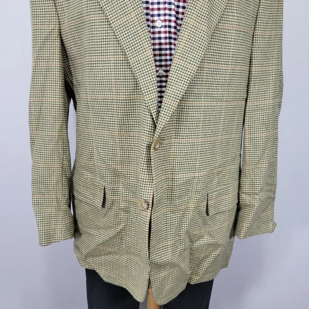 JOS A BANK‎ Men's Sport Coat Blazer Two Button Beige Houndstooth Wool Size 46L